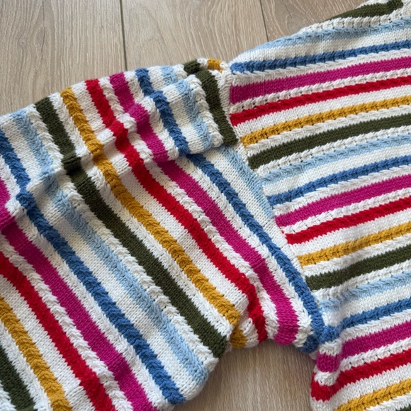 Aqua Balloon Sleeve Rainbow Striped Sweater Women’s Size Large Cotton Blend - Picture 6 of 10